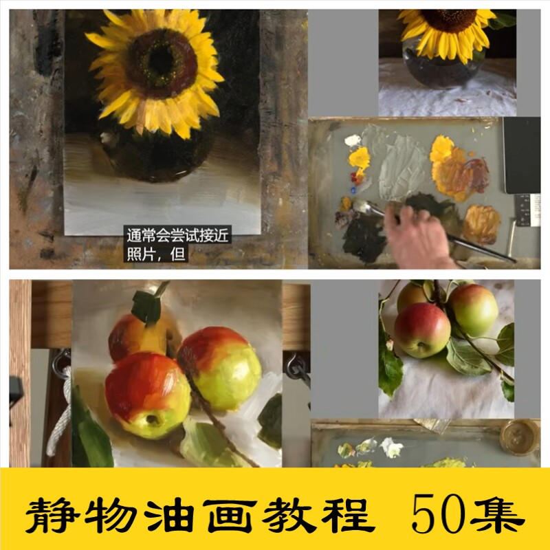 x02静物油画视频完整手绘过程国外大师花卉花苹果静物教程素材
