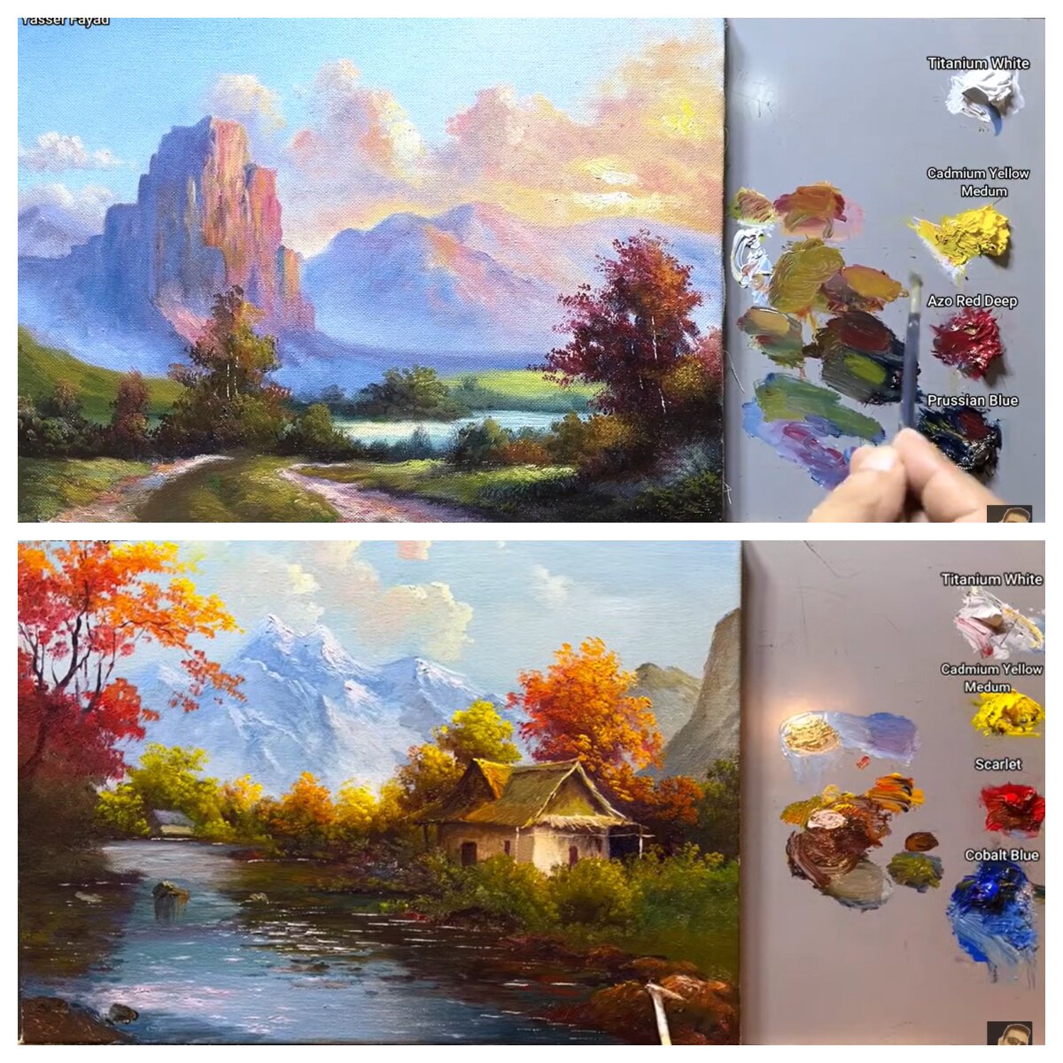 f01风景油画手绘临摹素材国外自然美景大山写实油画参考视频
