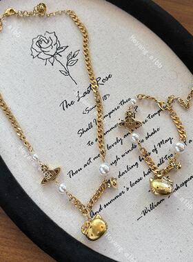 新款潮流时尚土星kt猫咪项链气质高级感小众网红少女手链项饰手饰