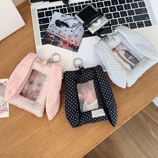 韩系波点兔耳朵卡套女ins风追星3寸小卡保护套学生校园卡包证件包