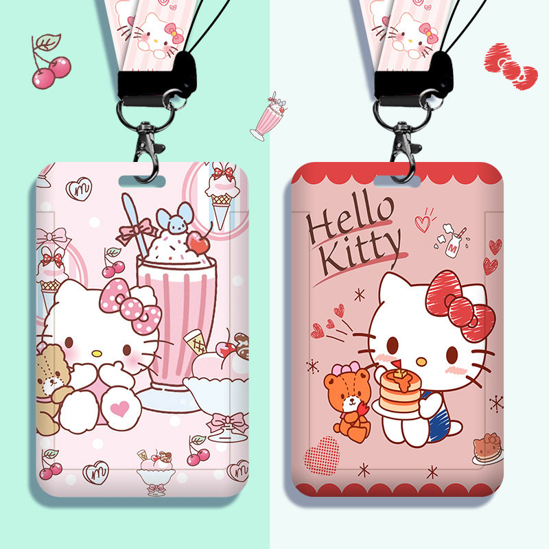 可爱卡通kitty猫学生校园卡套带挂绳证件套地铁公交卡工作证
