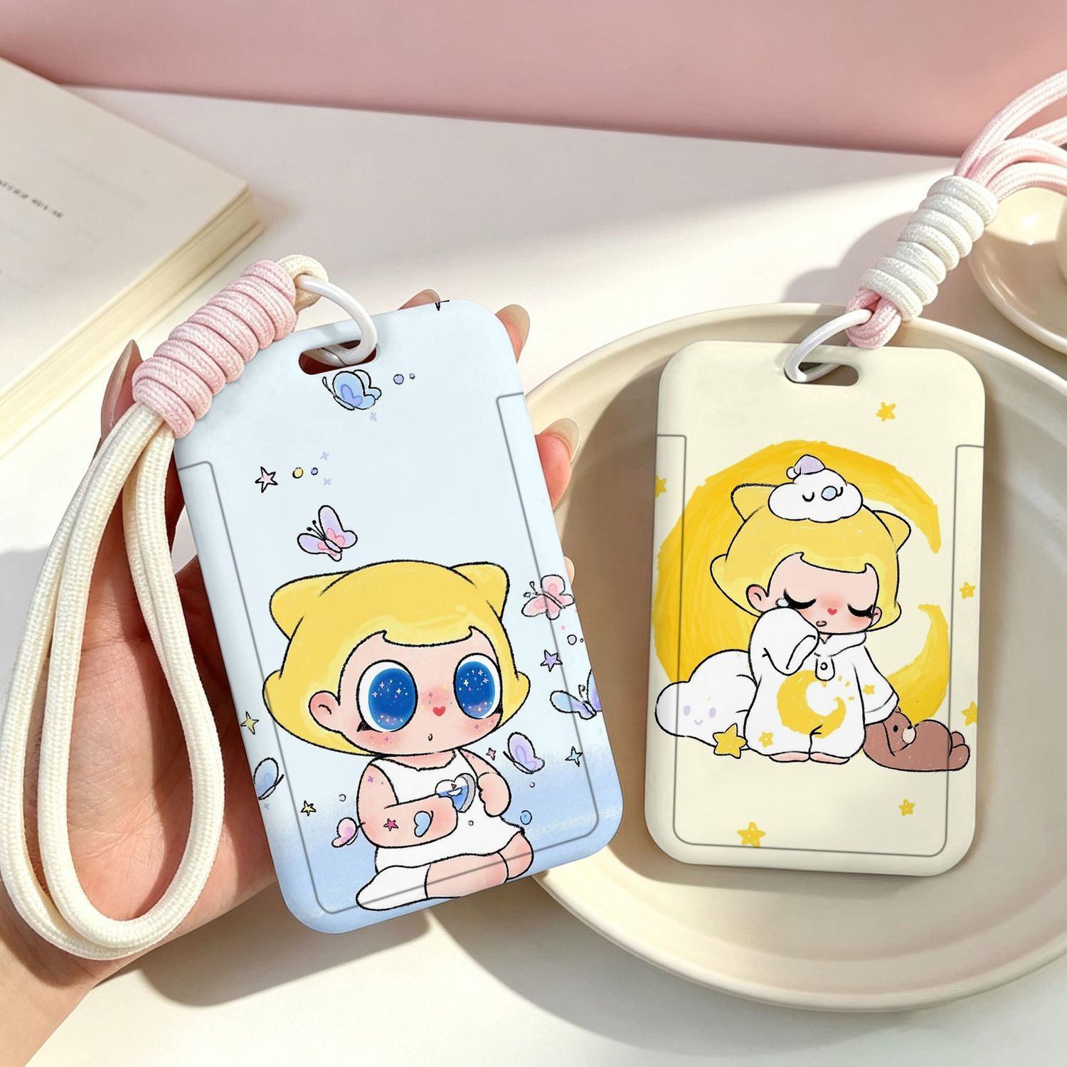 可爱Piboo滑盖卡套学生校牌水卡身份证银行卡保护套饭卡公交硬壳厂牌挂脖卡套高颜值ins伸缩