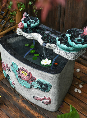 新品庭院花园布置阳台造景入户花园E装饰水景流水摆件成品鱼池水