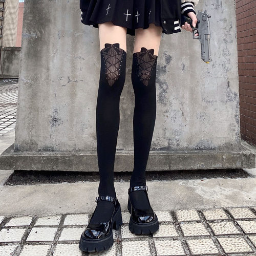 新品2024拼接丝袜女春秋薄款jk蕾G丝连裤袜假大腿过膝光腿神器夏