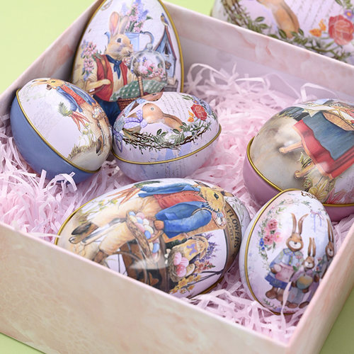 新品.newMetal Easter Egsg Shape Candy Tin Cute Bunny Rabbit