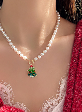 极速圣诞b系列珍珠项链女轻奢小众秋冬毛衣链配饰新款2023爆款锁