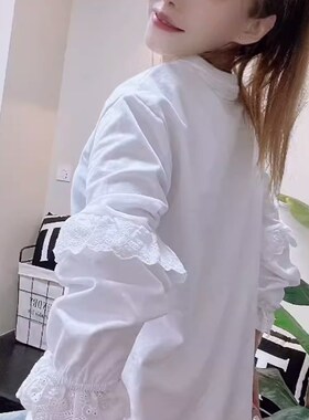 极速蕾丝b白色打底衫女秋冬内搭洋气上衣2023新款纯棉磨毛加绒长