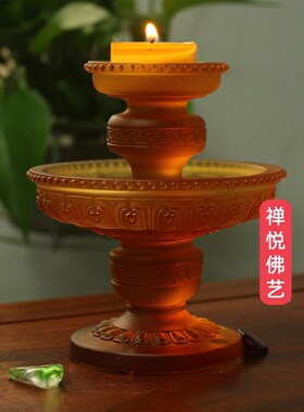 极速禅悦香薰烛台圆形双层莲花纹中式H家居摆件古法琉璃蜡烛糖果