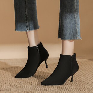 细跟尖头短靴女靴子马丁靴女鞋 新品 g41一43高跟鞋 女鞋 通勤工 大码