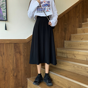 A字伞裙辣妹 裙子中长款 极速黑色气c质高腰半身裙夏季 女2022年新款