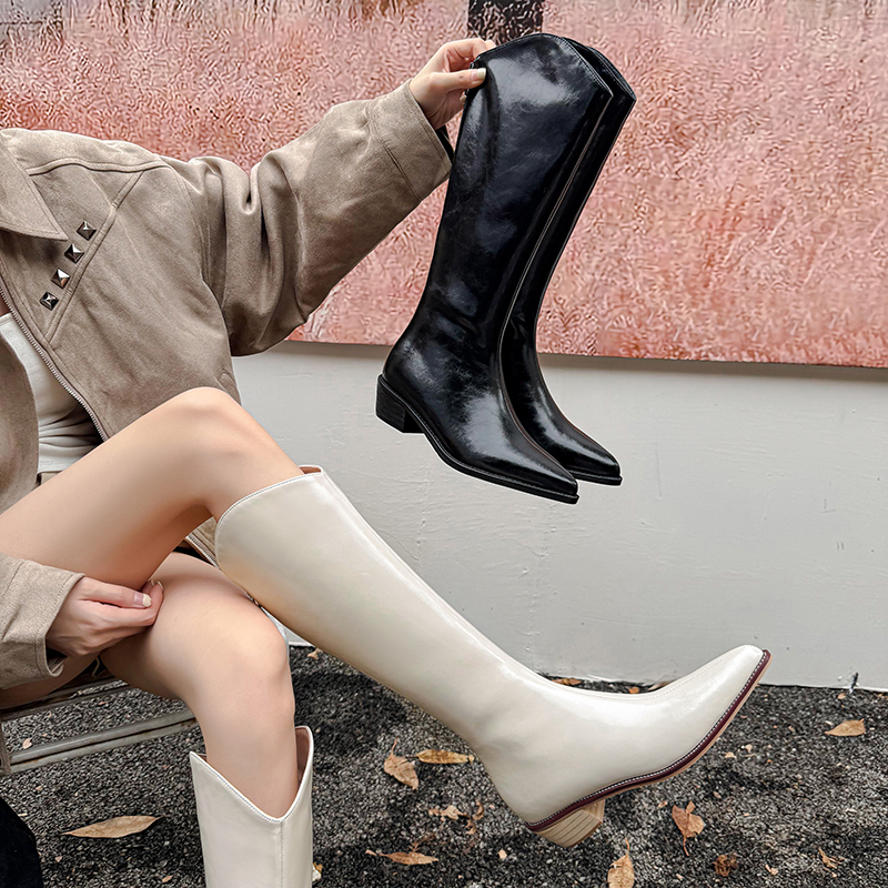 跟高4cm/34-40/厚绒秋冬日常百搭保暖气质尖头中跟时尚V口长靴