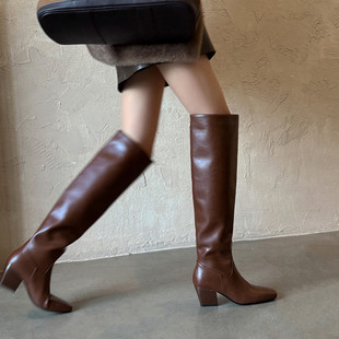 跟高6cm/34-39/全真皮时尚显腿长透气百搭高筒靴