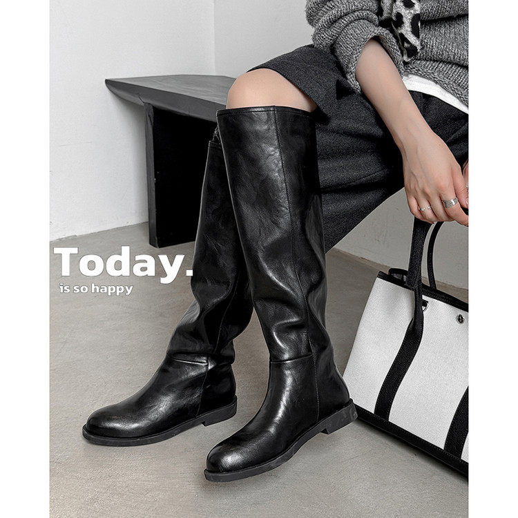 跟高2.5㎝/34-39/秋冬爆款圆头设计可堆式柔软亲肤及膝靴