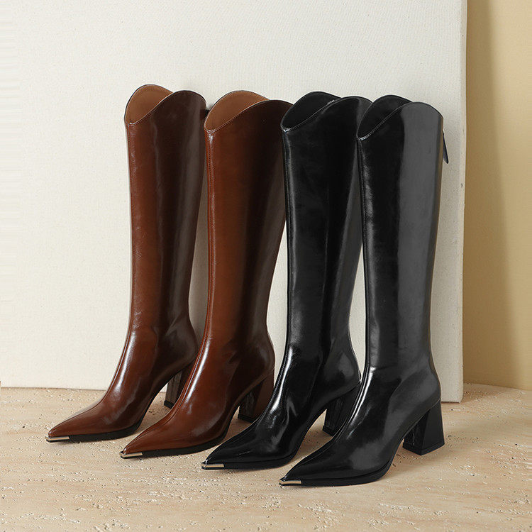 跟高7cm/34-40/轻奢尖头防踢粗高跟全拉链款骑士靴