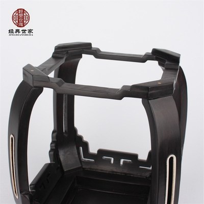 极速底座c紫光檀嵌骨板方形花几红木雕刻摆件黑檀高脚底座