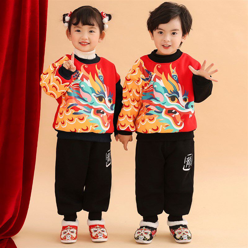 新品男童拜年服男宝宝汉服2024A龙年周岁儿童过年喜庆衣服男孩唐