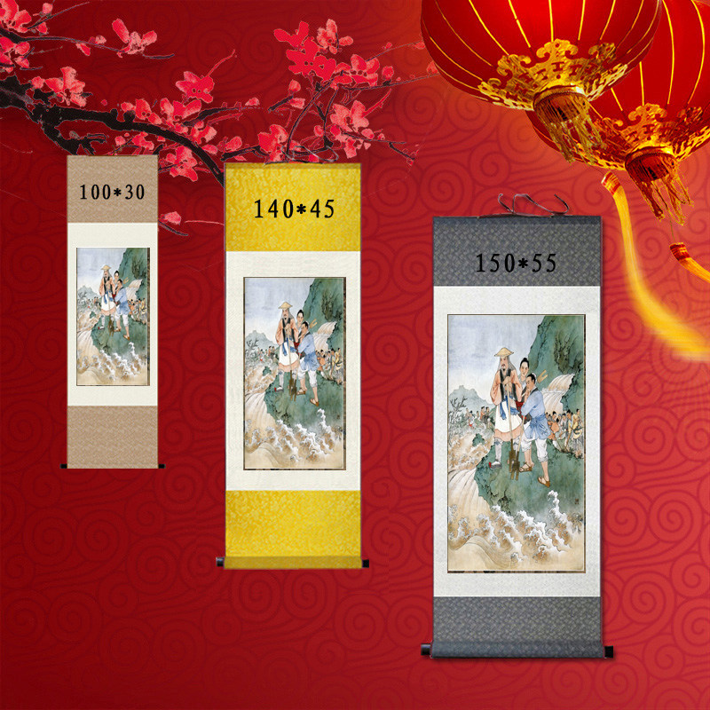 新品大禹治水丝绸卷轴国画 古代人物装饰挂画 O大禹国画 定制定做