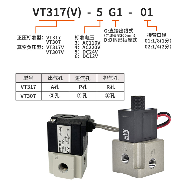 极速真空电磁阀VT307/317-3G-4G-5G-01-02 24MV 12V 110V 220二位