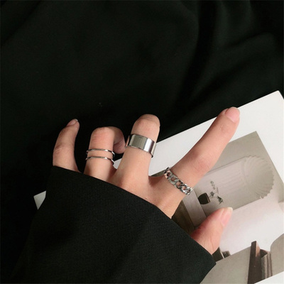 极速Hiphop/Rock Metal Geometry Circular PuMnk Rings Set Open