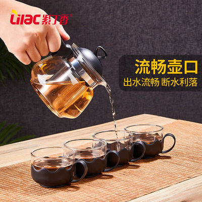 极速紫丁香c玻璃茶壶套装耐热玻璃茶具整套泡茶壶杯子花茶壶茶杯