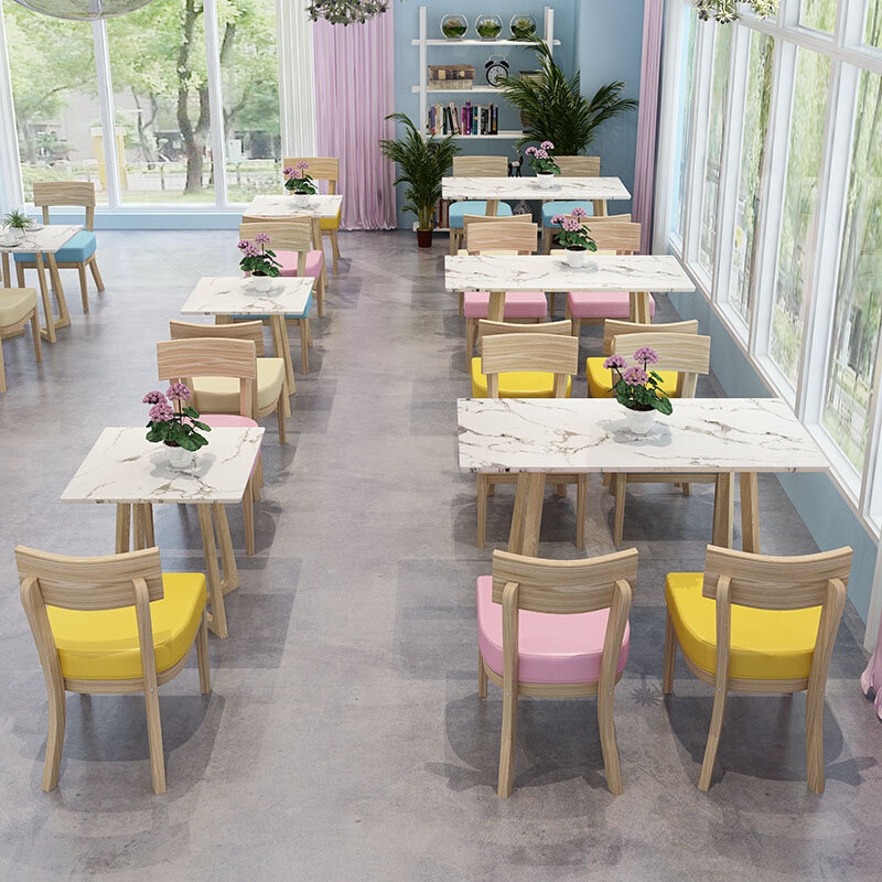 新品奶茶店桌椅组合实木简约清新咖啡G厅汉堡小吃餐饮甜品快餐店