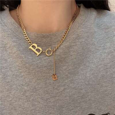 极速Ins style personality exaggeration B letter Tchain splic