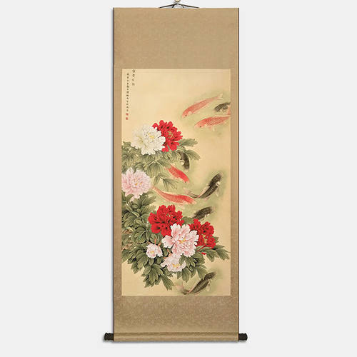 新品中国名画中国风字o画客厅装饰画富贵有余图九鱼图风水招财挂
