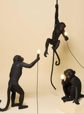极速Modbern Resin Black Monkey Lamp Loft Style Hemp Rope Bla
