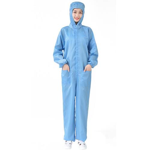 新品防静电连体工作服无尘v衣带帽男女静电防护服喷漆服白色蓝色