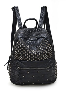 极速202b1 New Women Waterproof PU Leather Rivet Backpack Wom