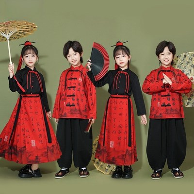 极速少儿啦啦队演出服运动会开幕式汉服古装小学生合唱.表演服装