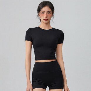 新品露背运动上衣女固定胸垫美背普E拉提瑜伽服短袖跑步速干健身