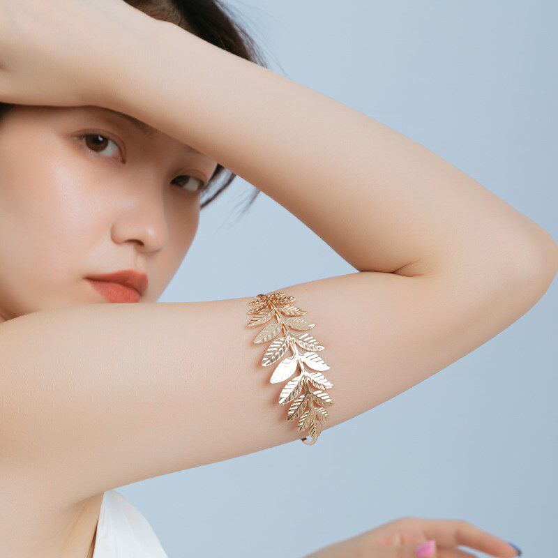 极速金属臂c链大臂环臂钏手臂饰品胳膊装饰臂镯配饰金色手镯树叶