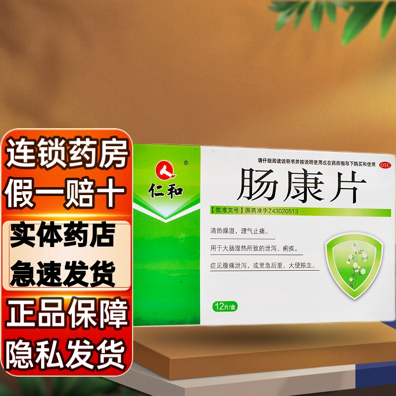 仁和 肠康片50mg*12片清热大肠湿热泄泻痢疾腹痛大便脓血拉肚子药