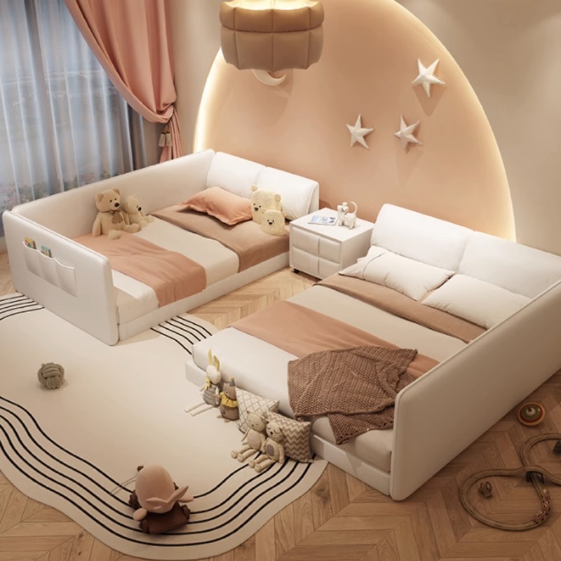 儿童床榻榻米布艺床现代简约组合拼接亲子床加框双人护栏软包大床