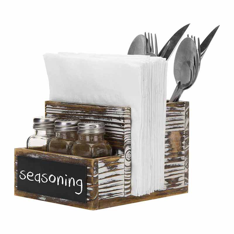 厨房调料刀叉收纳盒木质纸巾架立式餐厅纸架桌面置物架带可擦黑板