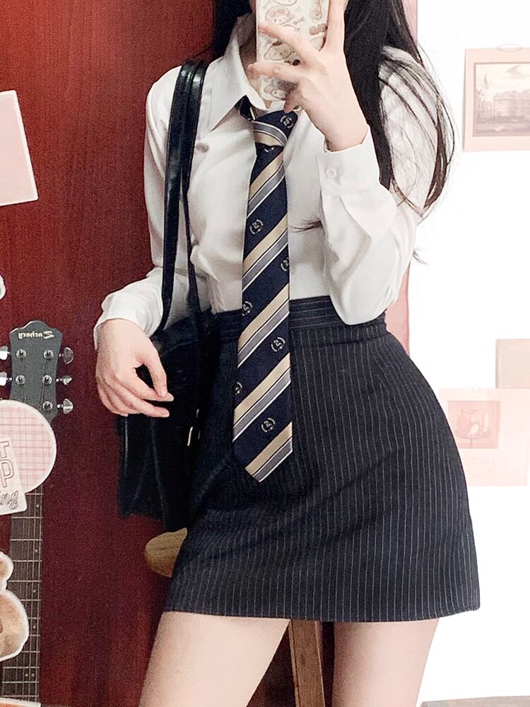 灰色包臀裙女春夏季韩式制服学院风衬衫JK套装高腰半身裙纯色短裙