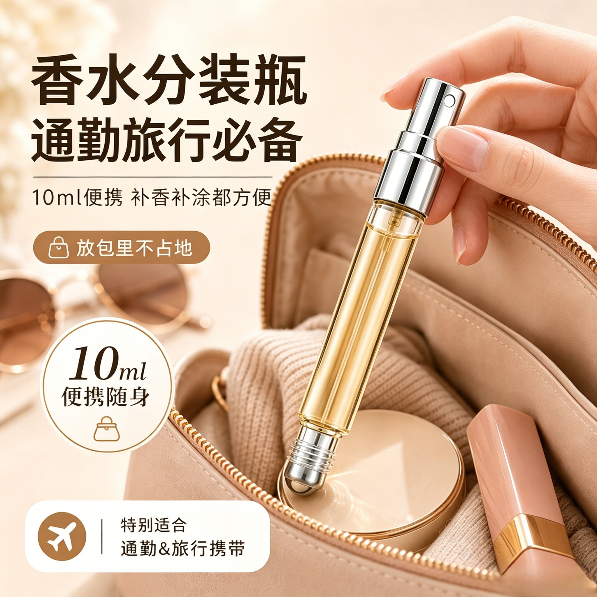 双头喷雾滚珠分装瓶玻璃10ml便携香水花露水随身补香防漏两用瓶子