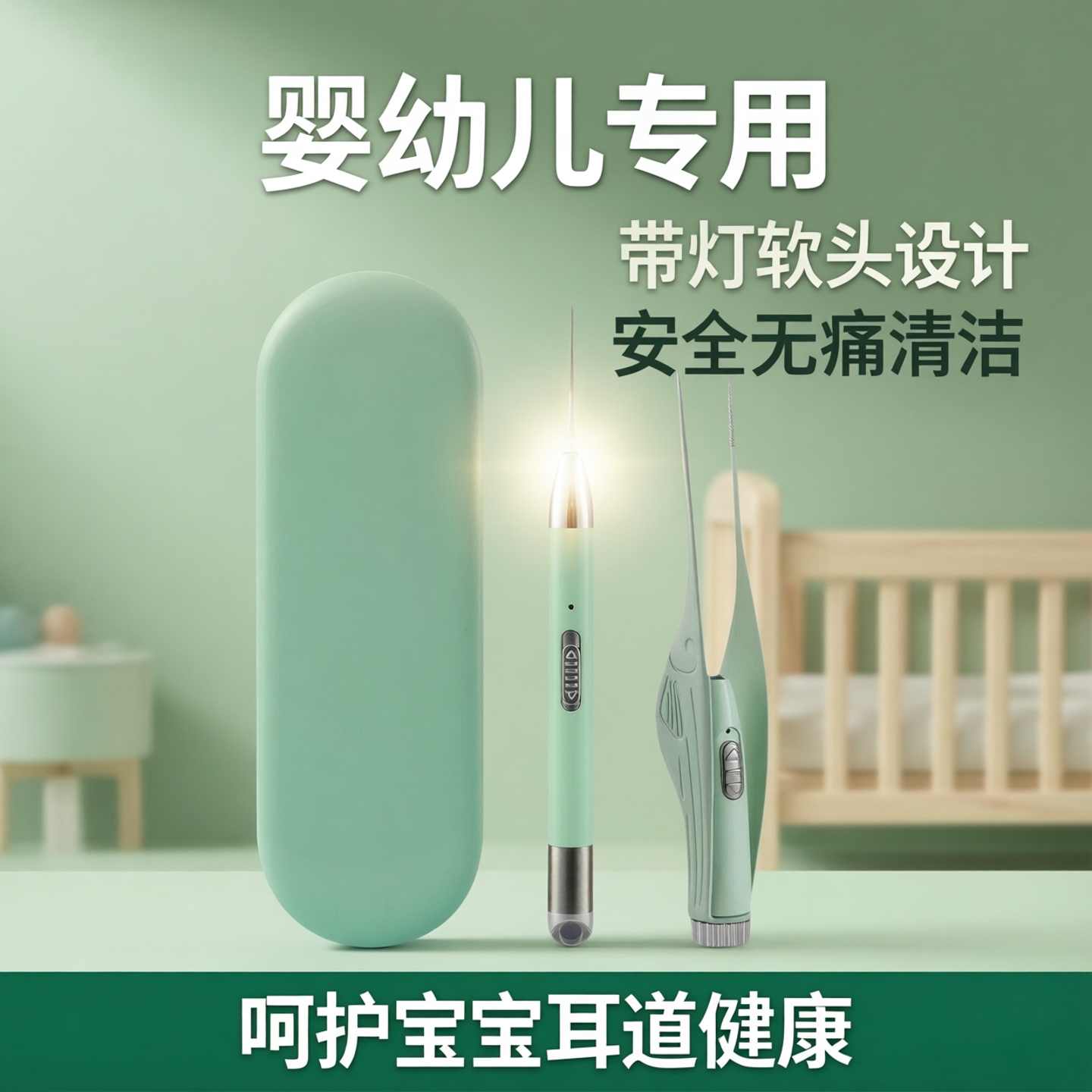 婴幼儿发光挖耳勺宝宝专用儿童软头掏耳朵神器儿童带灯扣耳屎工具