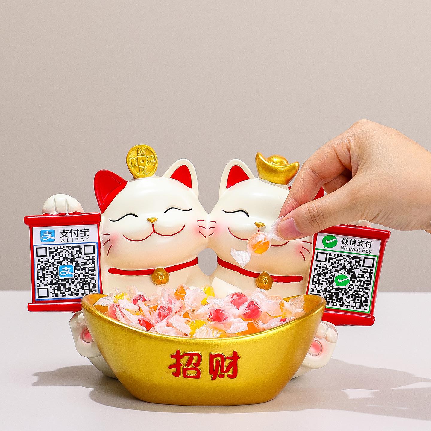 店铺收银台二维码招财猫名片收纳糖果盘开业送礼前台摆件首付款码