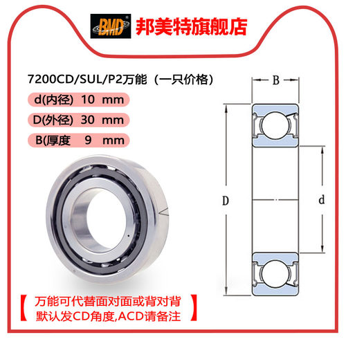 瑞典BMD进口角接触球轴承机床主轴7200/7201/7202/7203CD/ACD