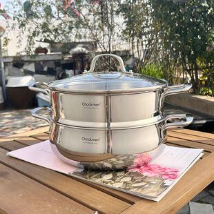 304不锈钢加厚双层蒸笼蒸锅蒸馒头电磁炉瓦斯炉专用汤锅28cm