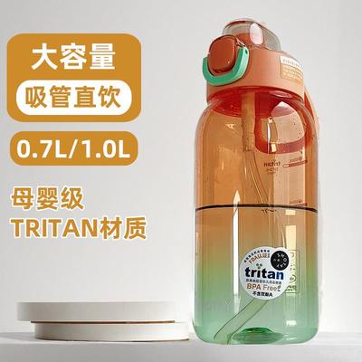 Tritan材质吸管水杯2024网红大容量便携夏季男女塑料耐摔运动水壶
