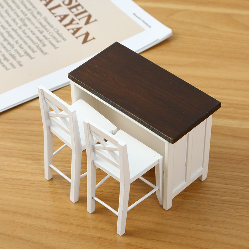 1:12娃娃屋dollhouse微缩家具模型摆件迷你食玩简约餐厅桌椅吧台