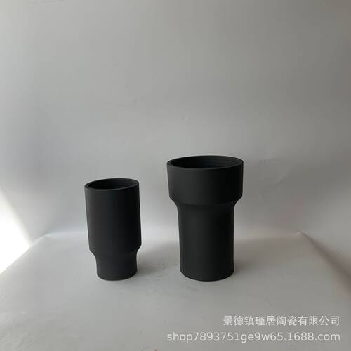 简约纯手工陶瓷花瓶样板房、客厅落地摆件 新中式水墨画异型插花
