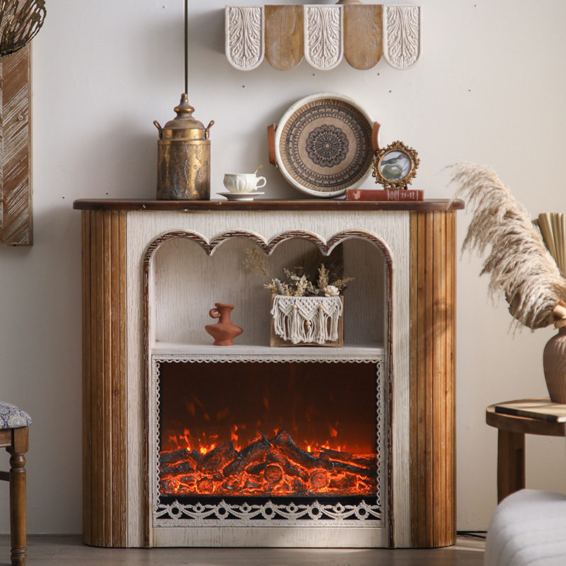 美式乡村仿真火焰取暖器田园风复古电子壁炉入户壁炉架超薄装饰柜