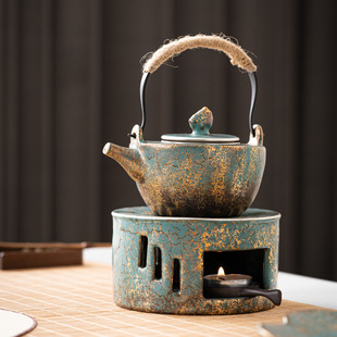 常青釉金银彩温茶炉蜡烛煮茶炉温茶器陶瓷小火炉热茶底座暖茶保温
