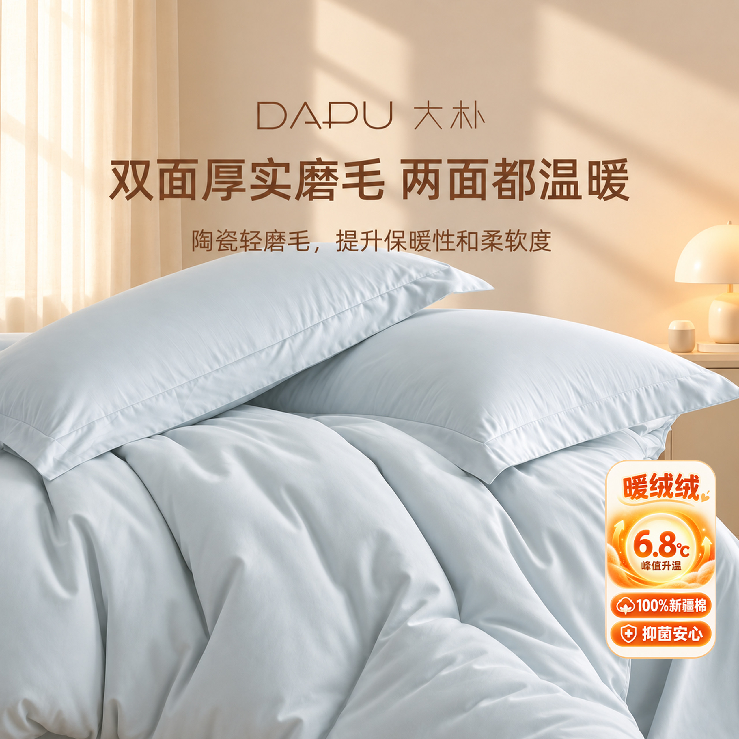 DAPU大朴100%纯棉60支磨毛四件套秋冬暖绒磨毛套件柔暖磨毛四件套