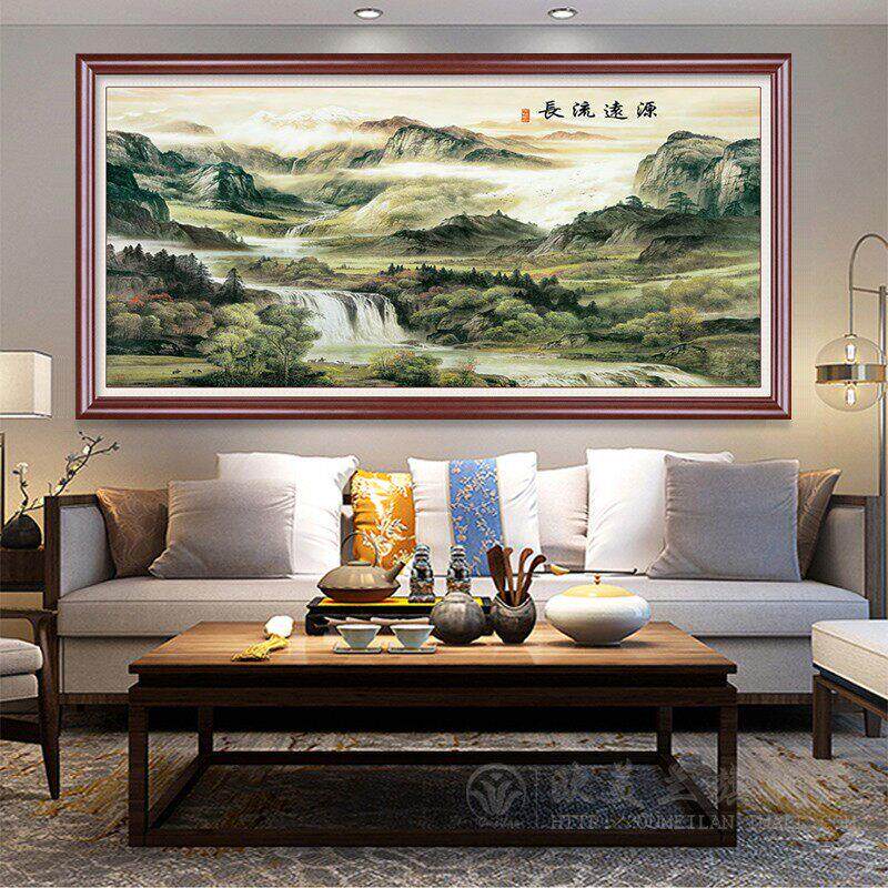 2023新款线绣源远流长十字绣客厅办公大气满绣中式山水画