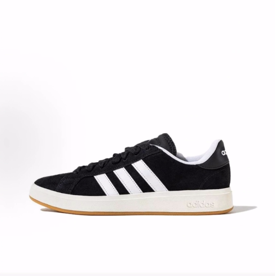 adidas Grand Court Base 00s 舒适薄底低帮板鞋男女同款黑白色